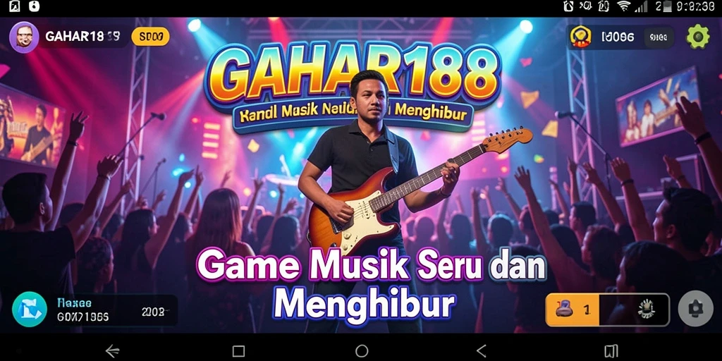 Tampilan gameplay seru dari aplikasi GAHAR188 yang penuh musik.