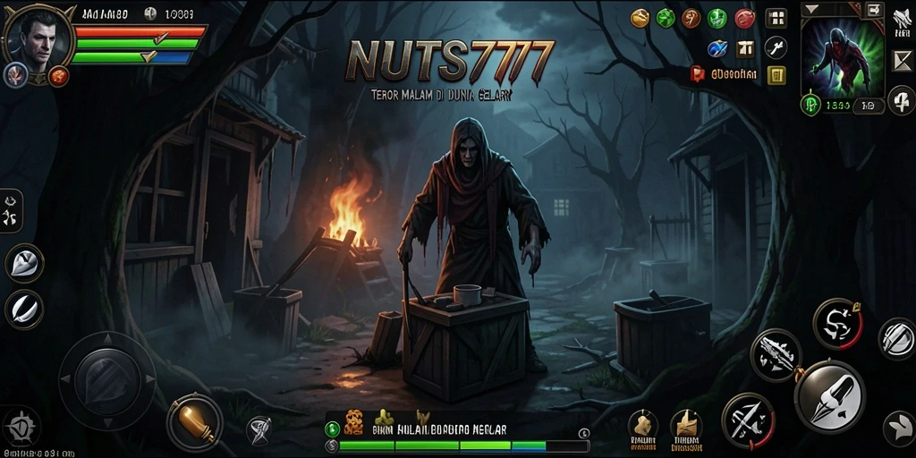 Screenshot gameplay NUTS777 yang menampilkan suasana Horror yang mencekam.