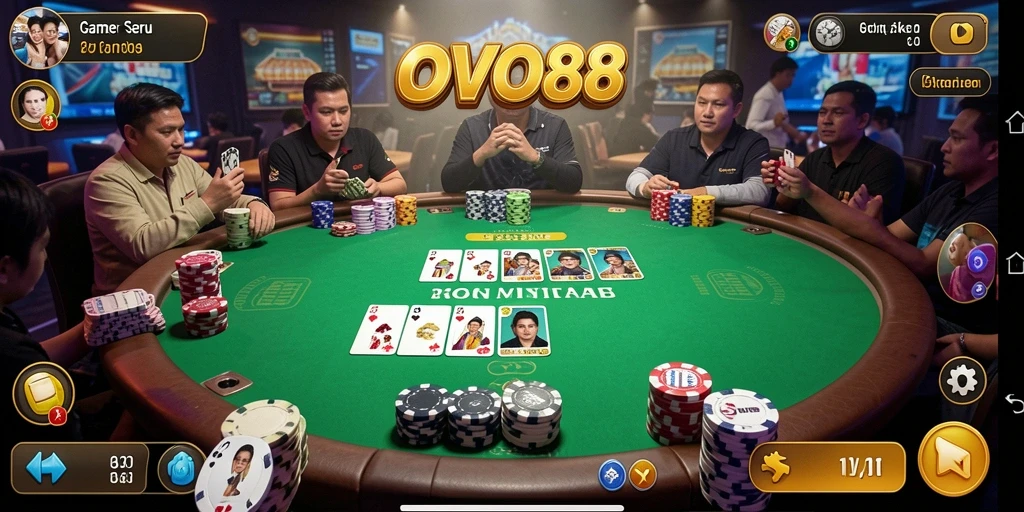 Screenshot OVO88 menampilkan aksi seru di meja poker.