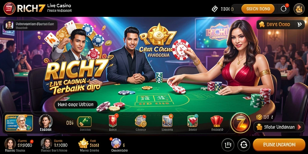 Tampilan permainan Live Casino yang mengesankan dan interaktif di RICH7.