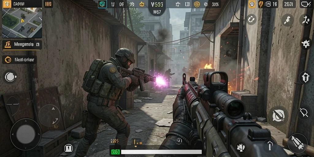 Screenshot W67 menunjukkan aksi menegangkan di dalam gameplay TPS.