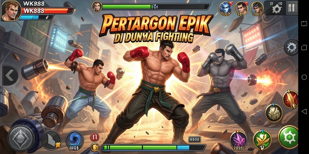 Gameplay WK888 menampilkan pertarungan dinamis dan karakter yang menarik.